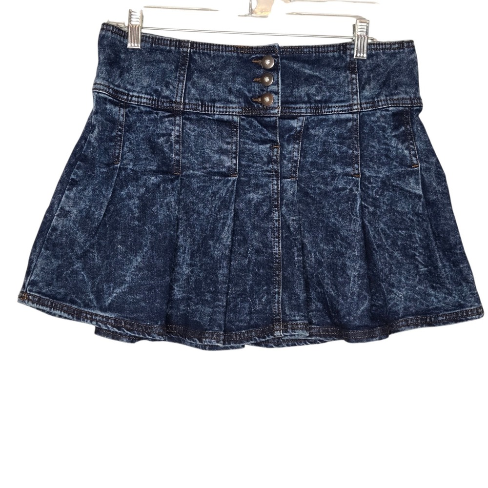 Y2K Acid Wash Denim Pleated Mini Skirt High Waisted Bratz Style Grunge Fairycore
